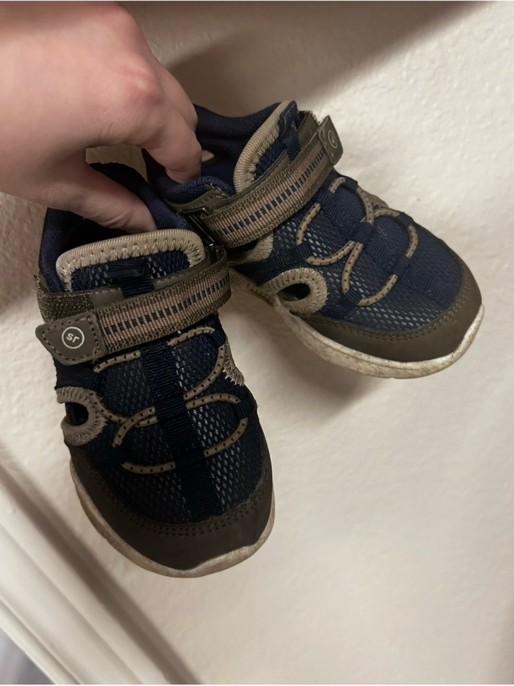 Stride Rite Navy and Brown Boys Hook-and-Loop Sneakers